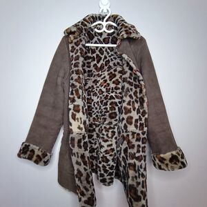 Levinson Suede Shearling Leopard Print Reversible Jacket Size 6